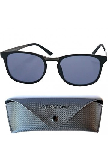 Mini Brille Lunettes de Soleil Tendance sans Correction Rectangles, Etui Gratuit, Monture Noir en Plastique et Branches en 
