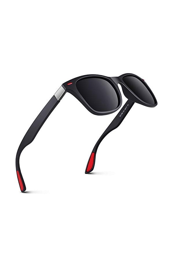 GQUEEN Lunettes de soleil légères TR90 100 % protection UV400 pour homme et femme, Noir mat gris, Medium