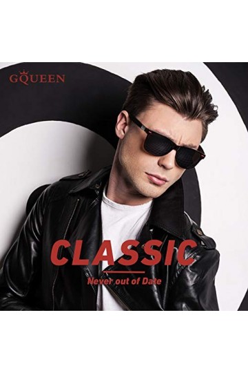 GQUEEN Lunettes de soleil légères TR90 100 % protection UV400 pour homme et femme, Noir mat gris, Medium