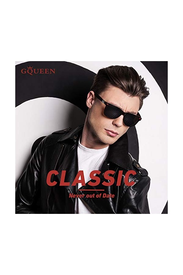 GQUEEN Lunettes de soleil légères TR90 100 % protection UV400 pour homme et femme, Noir mat gris, Medium