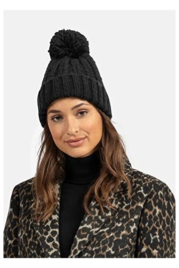 BICKLEY + MITCHELL Bonnet en Tricot à Pompons pour Femme 2001-21-9-20, Noir, Taille Unique
