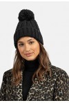 BICKLEY + MITCHELL Bonnet en Tricot à Pompons pour Femme 2001-21-9-20, Noir, Taille Unique