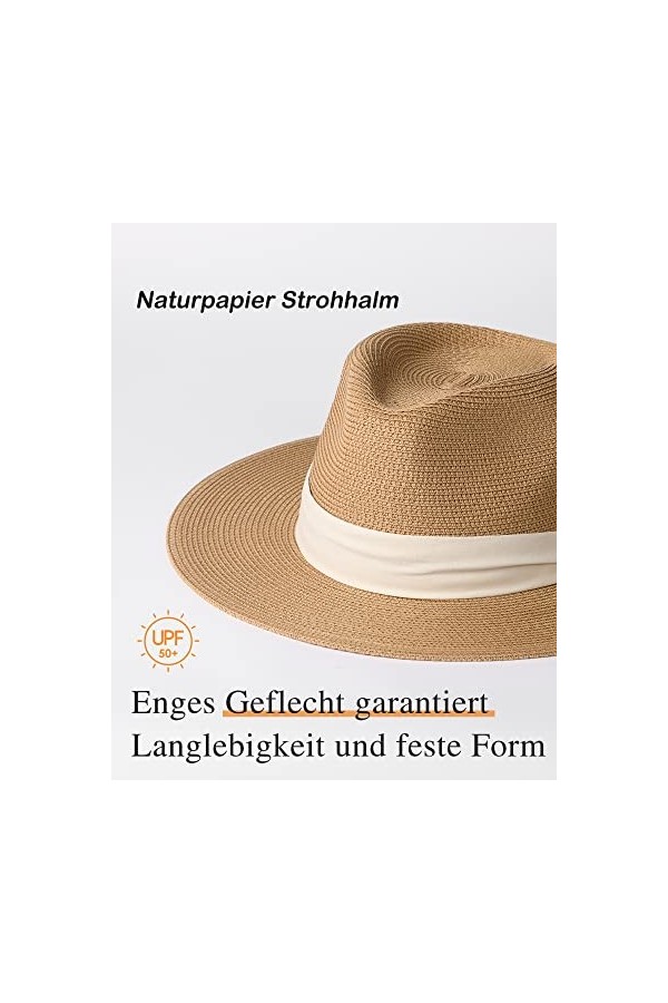 FURTALK Panama Unisexe Chapeau de Paille à Larges Bords Chapeau de Soleil pour Femmes et Hommes Chapeau de Paille Ajustable