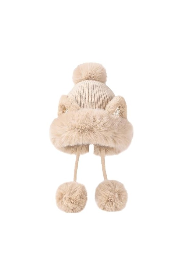 Malaxlx Bonnet dhiver péruvien pour femme - Bonnet en tricot - Bonnet dhiver chaud - Bonnet en fourrure - Bonnet à pompon -