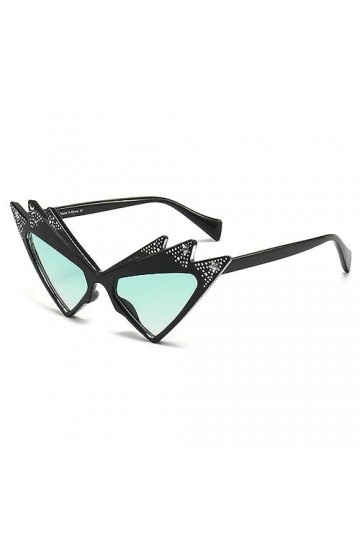 MUTYNE Lunettes de soleil Cat-Eye Frame avec cristaux Triangle Diamond Star Decor Shades Sun Glassed pour femme, vert, taille