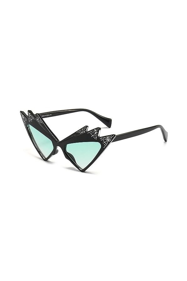 MUTYNE Lunettes de soleil Cat-Eye Frame avec cristaux Triangle Diamond Star Decor Shades Sun Glassed pour femme, vert, taille