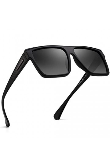 JIM HALO Lunettes de soleil polarisées rétro Hommes Femmes Lunettes de conduite carrées à dessus plat cadre noir/lentille gr