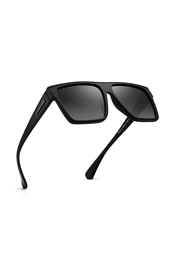 JIM HALO Lunettes de soleil polarisées rétro Hommes Femmes Lunettes de conduite carrées à dessus plat cadre noir/lentille gr