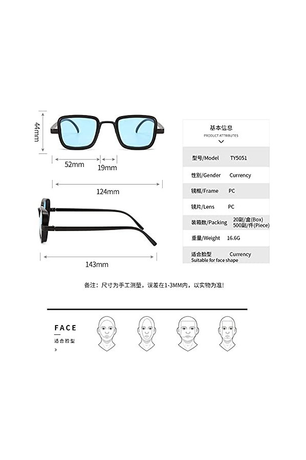 BANLV Lunettes de Soleil à Grande Monture pour Hommes et Femmes Lunettes de Soleil à personnalité en Plastique Europe et Amér