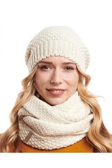 Hilltop Lot de 2 écharpes dhiver et bonnet en tricot assorti, beige, taille unique