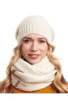 Hilltop Lot de 2 écharpes dhiver et bonnet en tricot assorti, beige, taille unique
