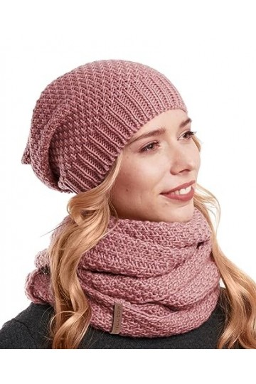 Hilltop Lot de 2 écharpes dhiver et bonnet en tricot assorti, Rose, taille unique