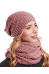 Hilltop Lot de 2 écharpes dhiver et bonnet en tricot assorti, Rose, taille unique