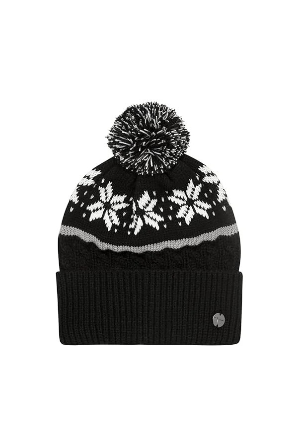 Tamaris Zapopan Bonnet à Pompon, Jet Black-Antique White, Taille Unique Femme