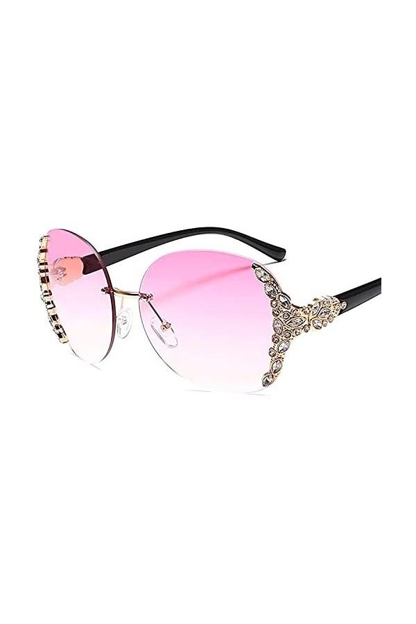 Fisecnoo Lunettes de soleil sans monture pour femme - Monture large avec diamants - Lunettes de soleil polarisées pour prise 