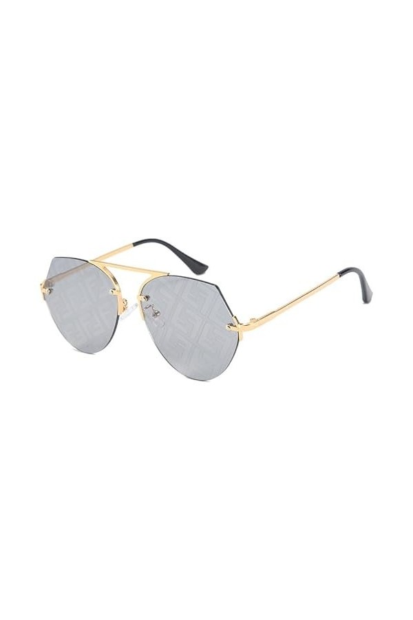 Lunettes de Soleil Mode sans Monture Femmes Lunettes décoratives à la Mode Lunettes Roses Nuances Hommes UV400 Color : Gold-