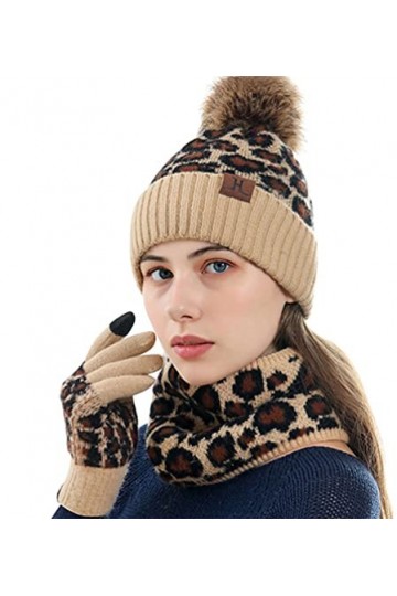 CAMLAKEE Ensemble dhiver chaud pour femme avec bonnet, écharpe tube et gants pour écran tactile avec doublure polaire et mot