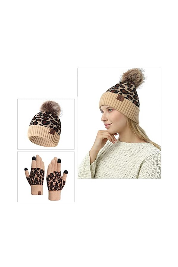 CAMLAKEE Ensemble dhiver chaud pour femme avec bonnet, écharpe tube et gants pour écran tactile avec doublure polaire et mot