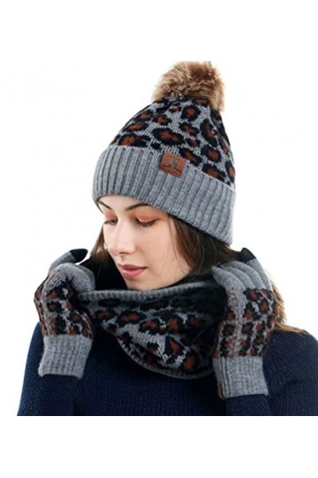 CAMLAKEE Ensemble dhiver chaud pour femme avec bonnet, écharpe tube et gants pour écran tactile avec doublure polaire et mot