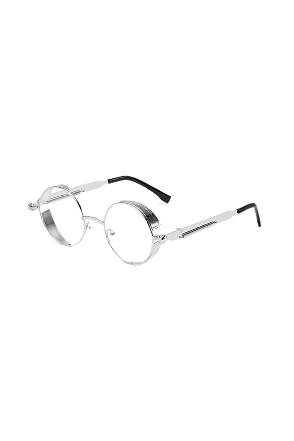 CHUNNUAN Lunettes de soleil steampunk en métal pour hommes et femmes - Lunettes de soleil vintage - Bleu argenté