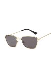 HAOMAO Lunettes de Soleil carrées Vintage Punk pour Femmes Hommes Petit Cadre en métal Goldgray