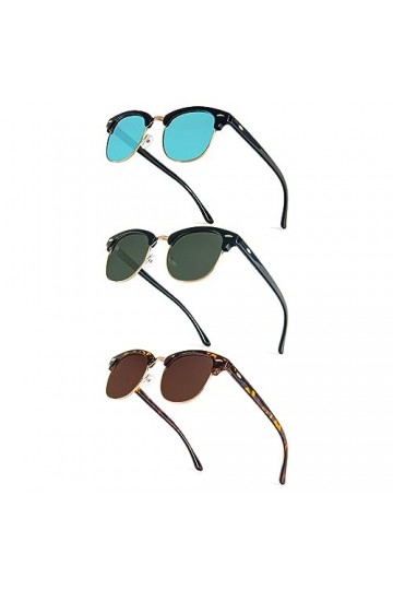 PARTY GO Lot de 3 lunettes de soleil polarisées pour femme, unisexes, semi-montantes, monture rétro, lunettes de soleil de co