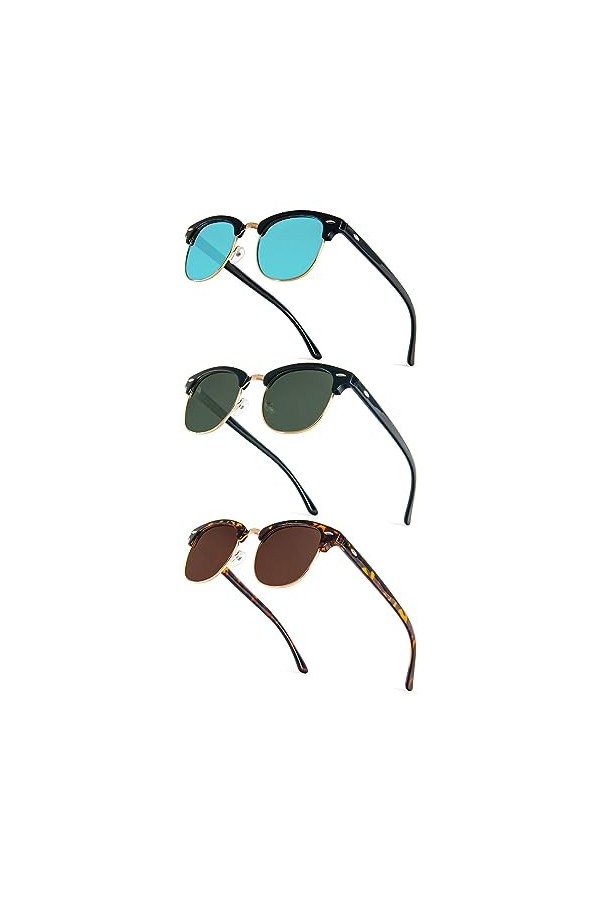 PARTY GO Lot de 3 lunettes de soleil polarisées pour femme, unisexes, semi-montantes, monture rétro, lunettes de soleil de co
