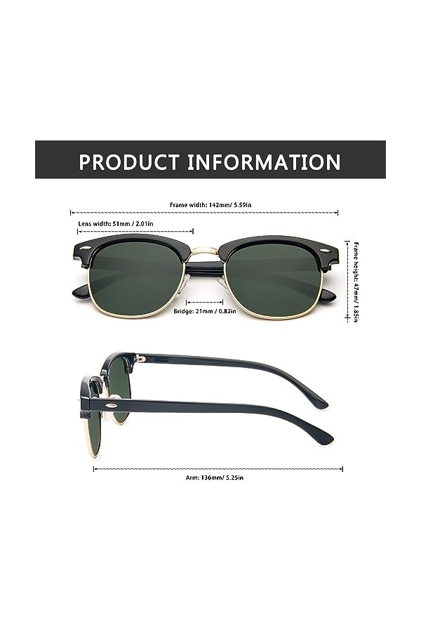 PARTY GO Lot de 3 lunettes de soleil polarisées pour femme, unisexes, semi-montantes, monture rétro, lunettes de soleil de co