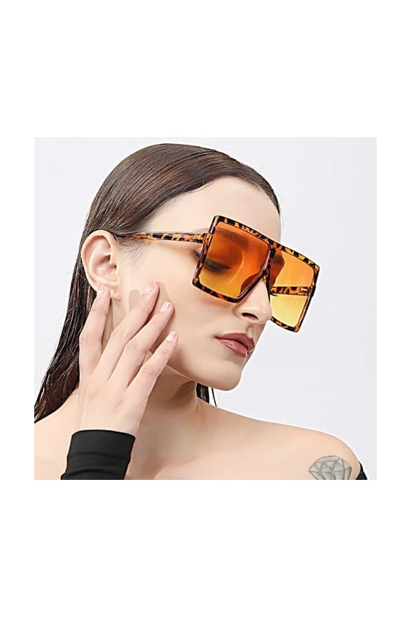 MUTYNE Lunettes de soleil surdimensionnées pour femmes, noires, carrées, rétro, à grande monture, Vintage, unisexe, C11, tail