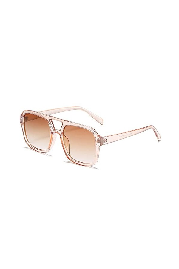 HPIRME Lunettes de soleil carrées vintage femmes lunettes de soleil rétro femme couleurs bonbon miroir lunettes, champagne, t