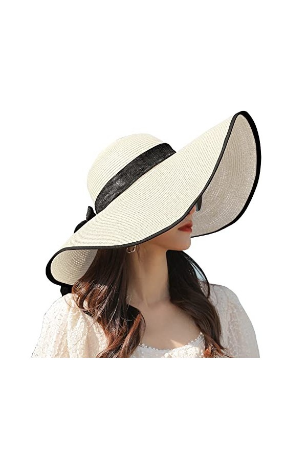 BABAHU Chapeau de soleil pliable à bord large pour femme - Protection UV 50+, 07-Style White, taille unique