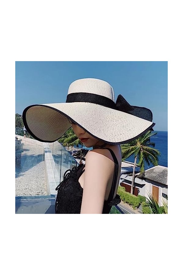 BABAHU Chapeau de soleil pliable à bord large pour femme - Protection UV 50+, 07-Style White, taille unique