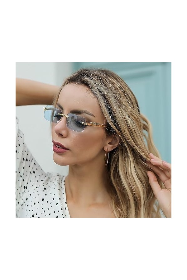 MUTYNE Lunettes de soleil à tête de léopard en métal vintage rectangle sans monture Lunettes de soleil teintées sans cadre po