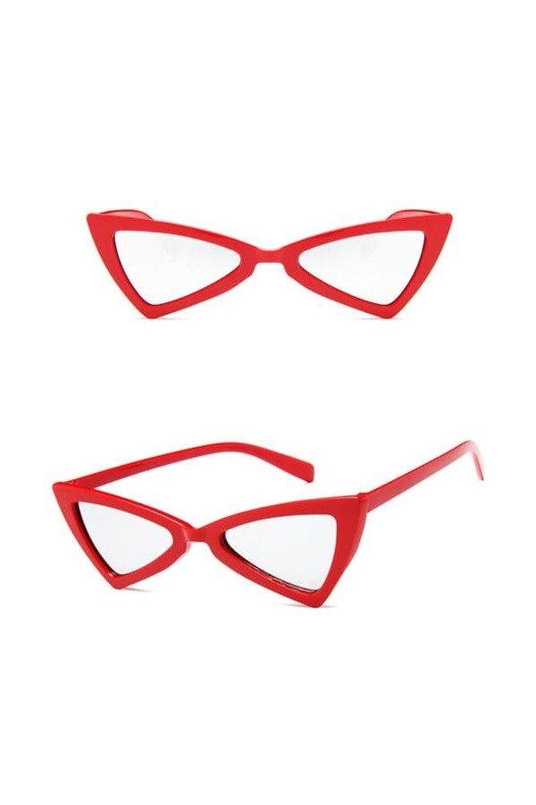 HPIRME Lunettes de Soleil Oeil de Chat Femme Vintage Papillon Miroir Lunettes de Soleil Femme Rétro Style Triangle Lunettes, 
