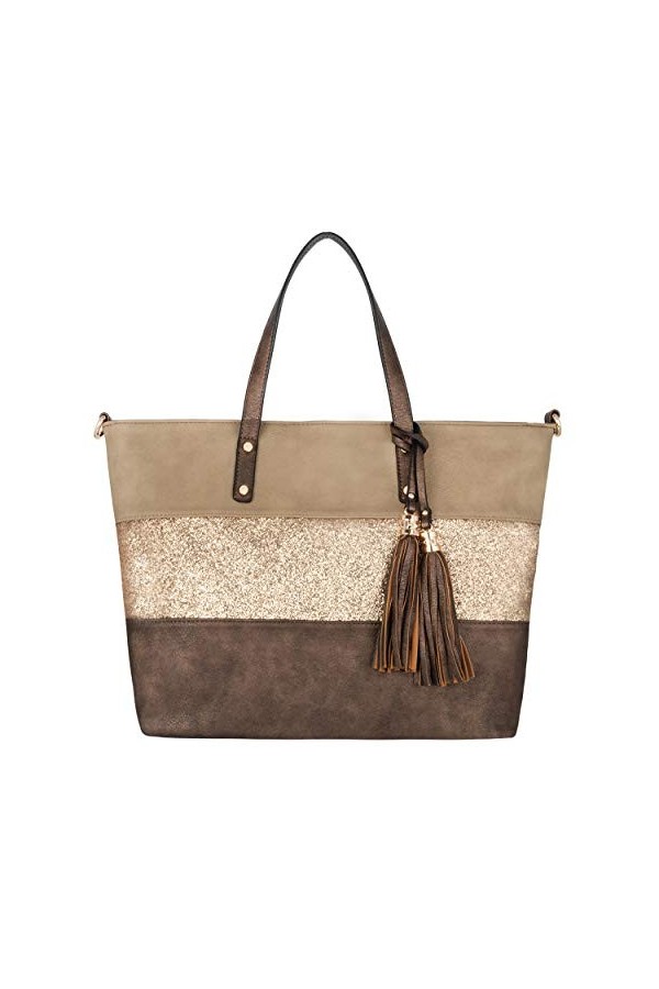 CRAZYCHIC - Sac à Main Paillette Femme - Cabas Fourre-Tout Cuir PU Souple - Sac Porté Epaule Bandoulière Patchwork Multicolor