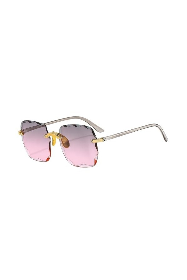 HPIRME Lunettes de soleil carrées femme dégradé miroir lunettes de soleil sans cadre femme vintage surdimensionné sans montur