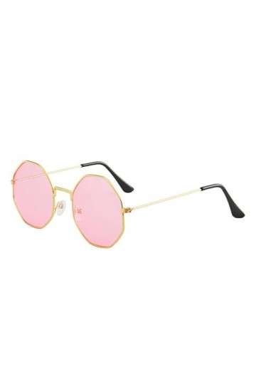 HPIRME Lunettes de soleil dété vintage pour femmes, lentilles colorées, monture ronde en métal octogonale, lunettes de solei