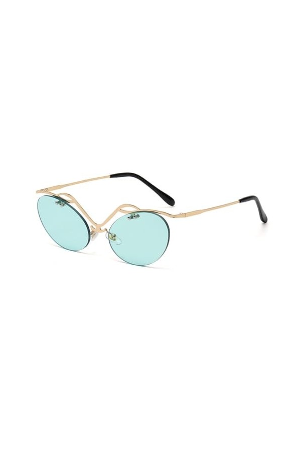 Lunettes de Soleil Oeil de Chat Femmes Hommes Lunettes de Conduite sans Monture à Monture Creuse Lunettes de Fête Steampunk R