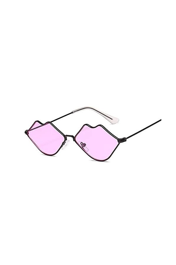 HAOMAO Lunettes de Soleil à Monture en métal de lèvres Sexy Mignonnes pour Les Femmes Mode Vintage Uv400 Nuances Noir Violet