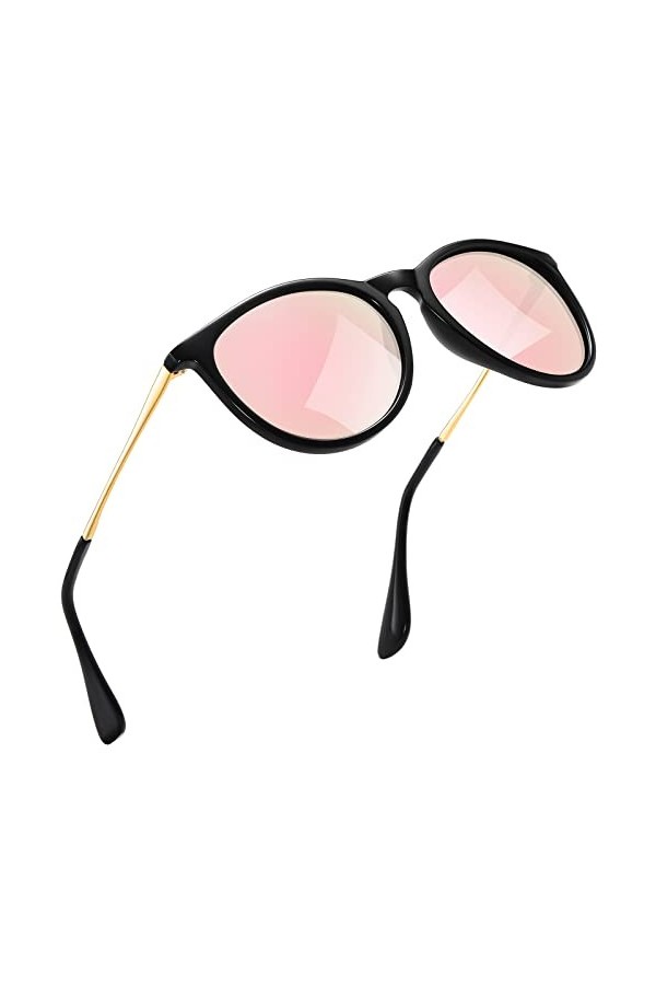kunchu Lunettes de Soleil Femme Polarisées Rond Retro Grand Cadre Sports Protection UV400,pour Homme et Femmes,Lunette Soleil