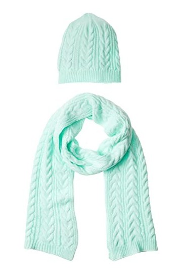 Amazon Essentials Ensemble Écharpe et Bonnet en Maille Torsadée Femme, Vert Menthe, Taille unique