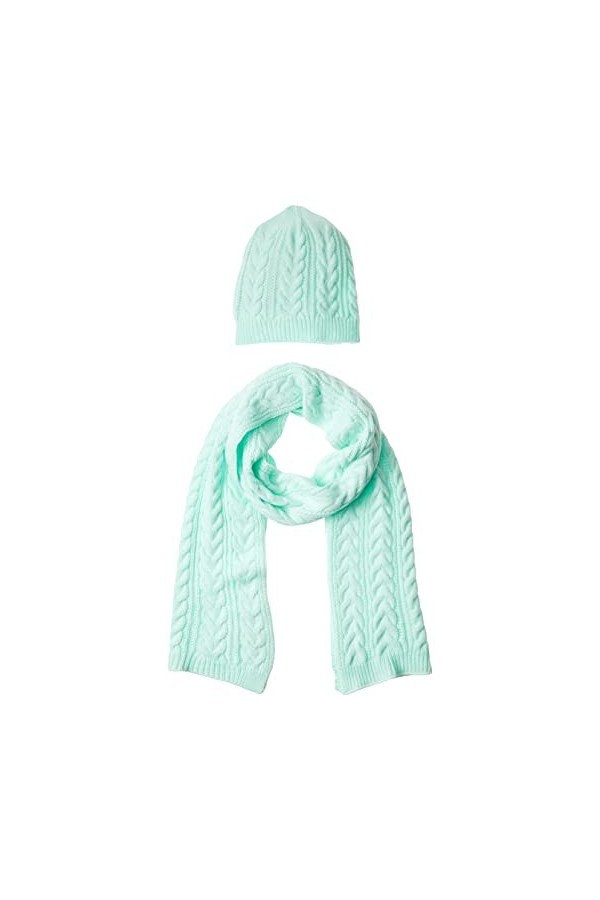 Amazon Essentials Ensemble Écharpe et Bonnet en Maille Torsadée Femme, Vert Menthe, Taille unique