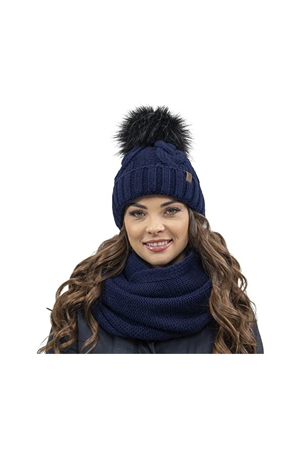 VIVISENCE Filloo Bonnet Et Écharpe Ensemble dhiver 7014Kmpl, Bleu Marine,UNI