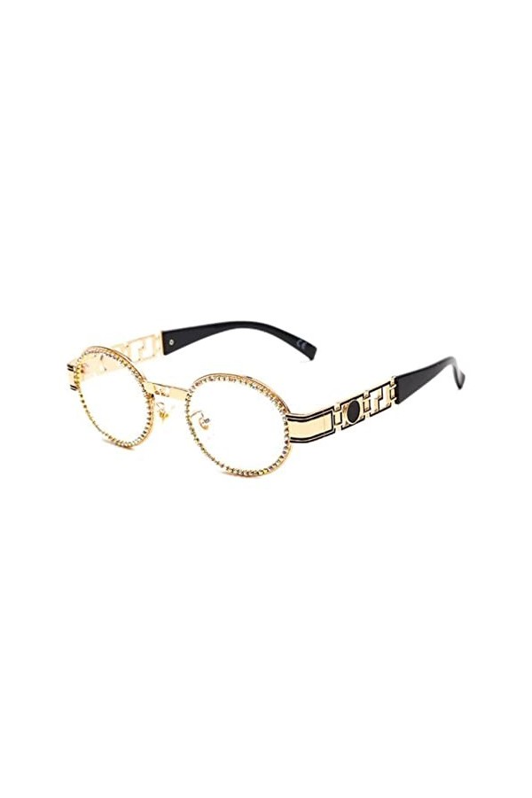 PAXAS Lunettes de soleil tendance ovales en diamant pour femmes et hommes - Lunettes de soleil de luxe avec strass - Verres d