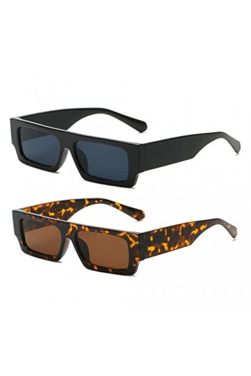 Long Keeper Lunette De Soleil Rectangulaire Pour Femme Homme UV400 Lunette Rectangulaire Retro Mode Unisexe