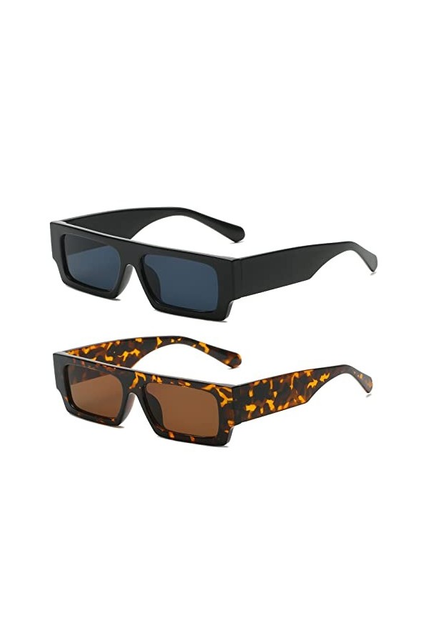 Long Keeper Lunette De Soleil Rectangulaire Pour Femme Homme UV400 Lunette Rectangulaire Retro Mode Unisexe