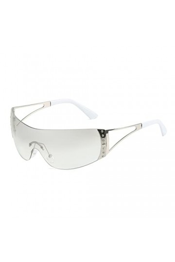 ADEWU Y2K Lunettes de soleil de sport unisexes rapides pour homme et femme Protection UV400, Blanc et argenté