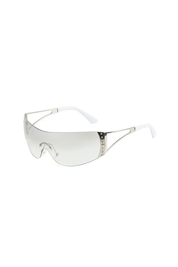 ADEWU Y2K Lunettes de soleil de sport unisexes rapides pour homme et femme Protection UV400, Blanc et argenté