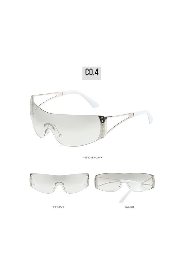ADEWU Y2K Lunettes de soleil de sport unisexes rapides pour homme et femme Protection UV400, Blanc et argenté