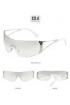 ADEWU Y2K Lunettes de soleil de sport unisexes rapides pour homme et femme Protection UV400, Blanc et argenté